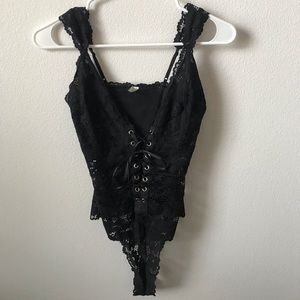 Free People Gazey Eyes Bodysuit (Black lace)
